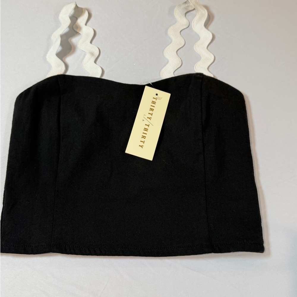 Thirty Thirty Black Crop Top with White Straps-NWT-Small